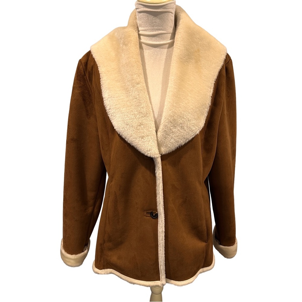 Relativity Rich Brown Faux Suede Sherpa Style Button Front Jacket XL - Picture 2 of 12